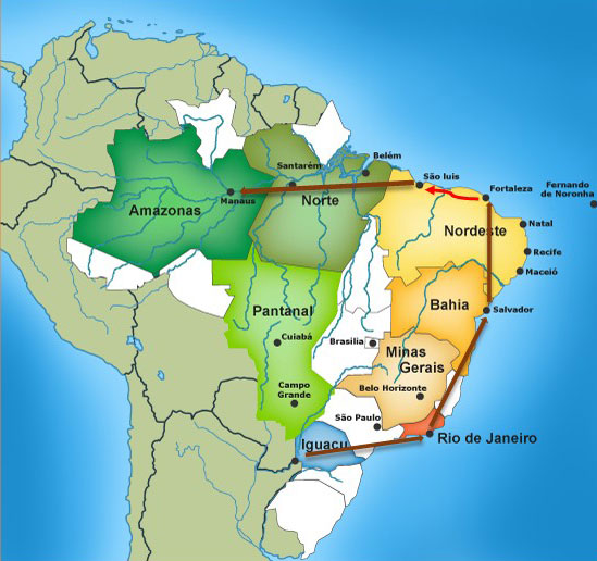 Map showing the stops on the highlights vacation package. 