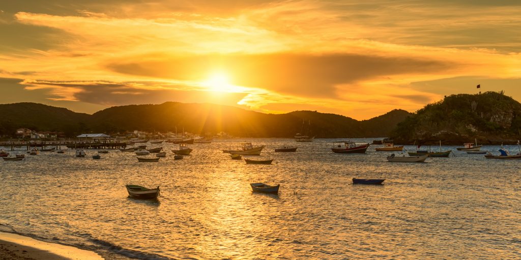 The golden glow of the sunset over Ilha Grande. 