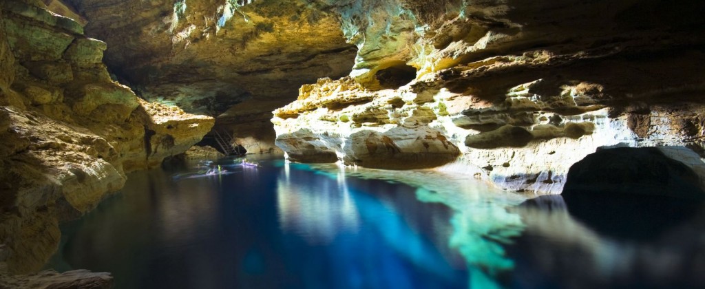 A glowing blue cave in Chapada Diamantina. 