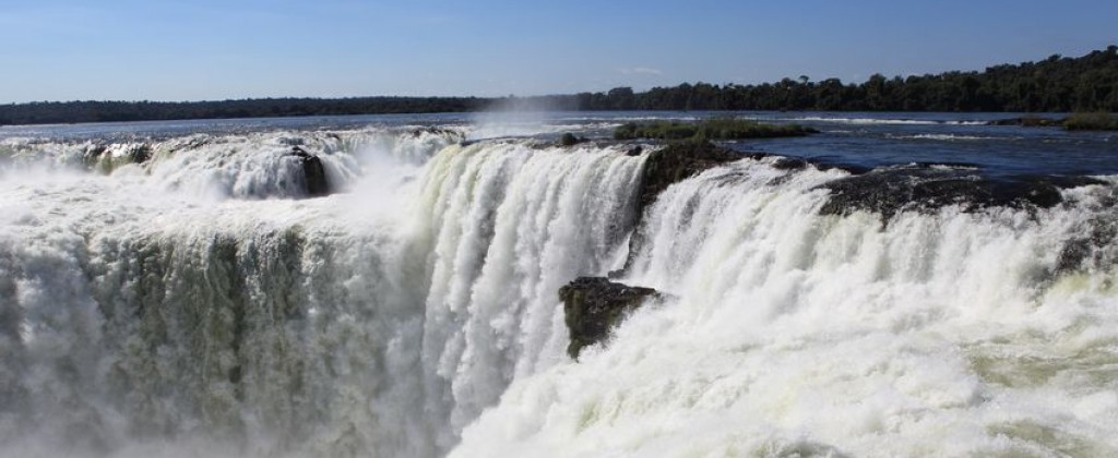 An aerial shot of the devils throat, part of Iguaçu waterfalls.