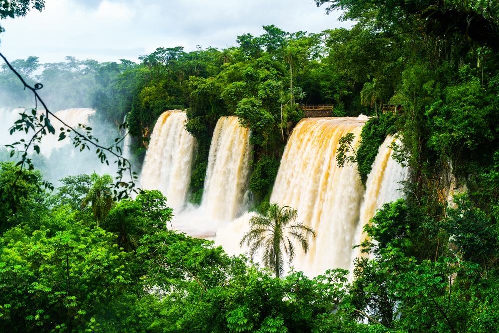 Three powerful cascades at Iguacu, seen from the Argentinian side. 