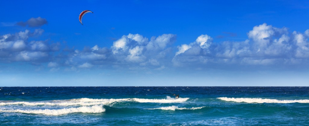Kitesurfing choppy waters in Brazil. 