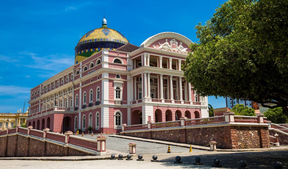 Manaus theatre, a beautiful pink building in Manaus.