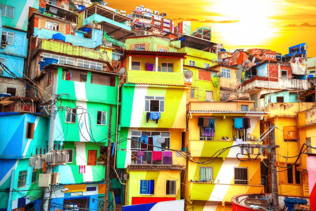 The colourful houses of the Rio de Janeiro favela. 
