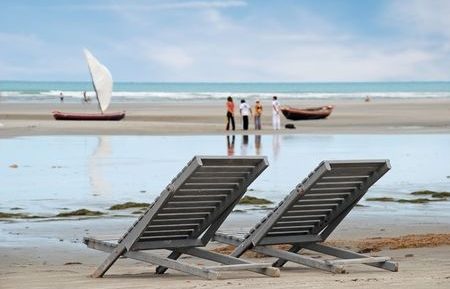 Two empty beach loungers in Jericoacoara. 
