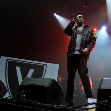Rap performer on stage.