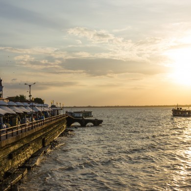 Belem port at sunset.