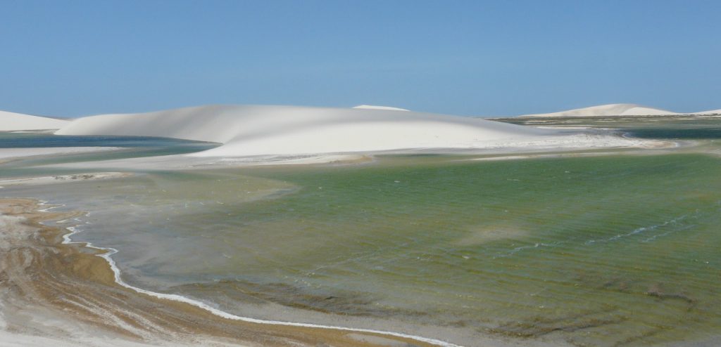 One of the huge lagoons among the dunes in Jericoacoara. 