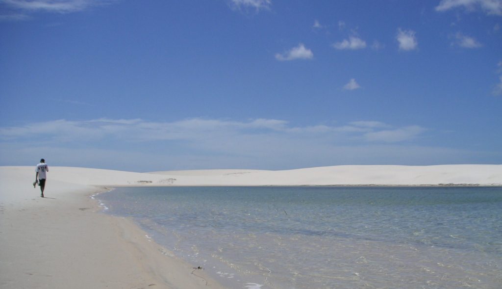 Wandering barefoot in the Lençóis do Maranhão. 