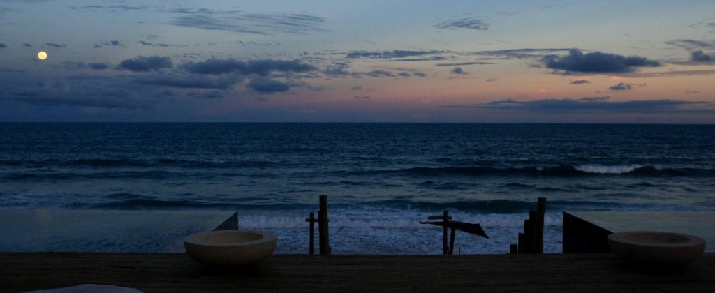 The luxurious Kenoa resort at dusk. 