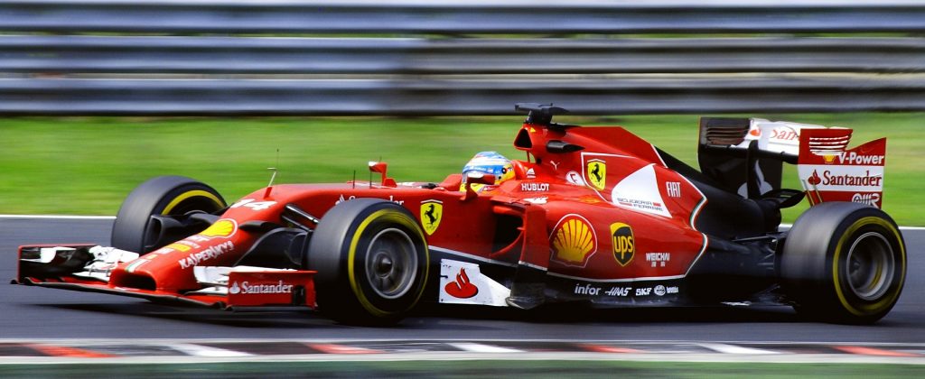Red Ferrari on Interlagos circuit outside Sao Paulo.
