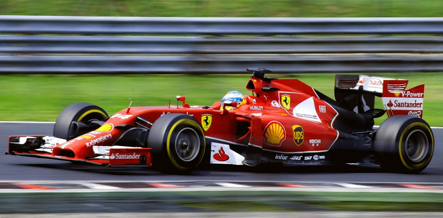 Red Ferrari on Interlagos circuit outside Sao Paulo.