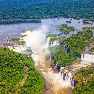 Helicopter view of Iguaçu falls.