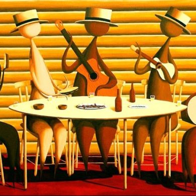 Cartoon depiction of group playing Samba.