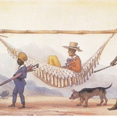 Slaves carry their master in colonial Brazil.