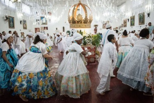 Practitioners of Candomble performing a ritual.