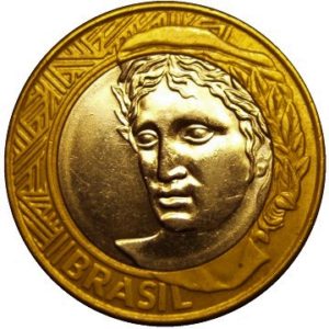 1 Real coin of Brazilian currency.