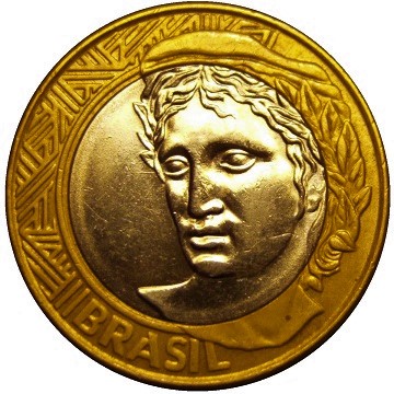 1 Real coin of Brazilian currency.