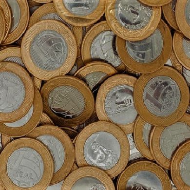 A pile of Brazilian currency.