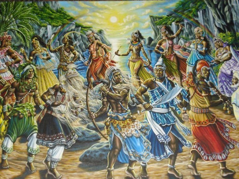A painting of the Orixas, the divinities of Candomblé